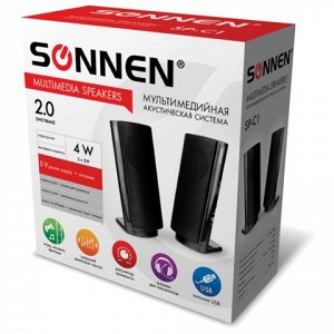 Колонки компьютерные SONNEN SP-С1, 2.0, 2*2W, пластик, черны