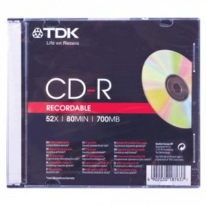 Диск CD-R TDK 700Mb 52x Slim Case TE-ARTS-2390-2 (ш/к-7637)