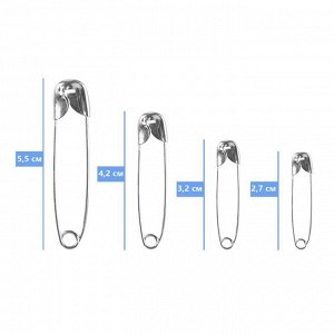 Набор булавок английских 55-60шт металл №0134 2,7/3,2/4,2/5см серебряный блистер