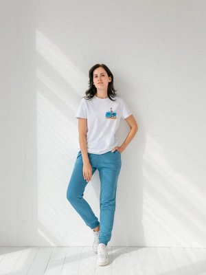 Брюки женские Blue mist из плотного футера морского синего цвета