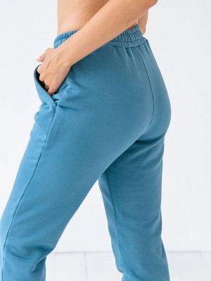 Брюки женские Blue mist из плотного футера морского синего цвета