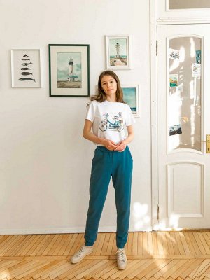 Брюки женские Blue mist из плотного футера морского синего цвета