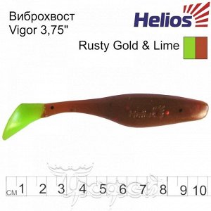 Виброхвост Vigor 3,75"/9.5 см Rusty Gold & Lime 7шт. (HS-6-017) Helios