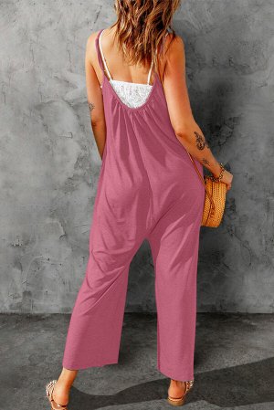 Pink Red Spaghetti Straps Wide Leg Pocketed Jumpsuits