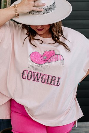 Rose Plus Size Sequined COWGIRL Graphic T-Shirt