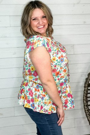 Multicolor Plus Size Floral Print Ruffle Tiered Tunic Top