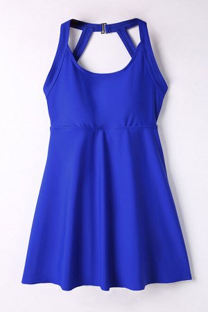 Синий купальник-платье с открытой спиной