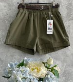 Шорты летние женские повседневные хаки с ремнем