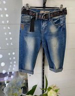 Капри женские джинсовые с ремнем