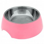 &quot;Пэт тойс (Pet toys)&quot; Миска для кормления животных из нержавеющей стали &quot;Том&quot; 0,2л, д10,8см h3,1см, пластмассовая подставка 13х13,8см h3,9см, прорезиненные ножки, цвета в ассортименте: розовый, салато