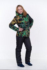 Зимний женский костюм М-155 ПРИНТЫ (черный/зеленый)
