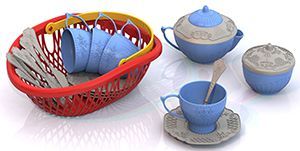 Нордпласт Набор посуды "Чайный сервиз "Волшебная Хозяюшка" (24 предмета в лукошке), материал пластик