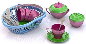 Нордпласт Набор посуды "Чайный сервиз "Волшебная Хозяюшка" (24 предмета в лукошке), материал пластик