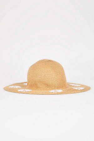 Женская расклешенная соломенная шляпа с вышивкой