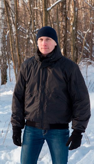 Куртка мужская "бомбер" демисезонная тк.дюспа чёрная (с капюшоном)