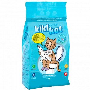 Бентонитовый наполнитель для кошачьего туалета "KikiKat" супер-белый комкующийся с ароматом "Горная свежесть" 10 л.