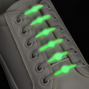 Набор шнурков для обуви «Шар», 6 шт, силиконовые, круглые, светящиеся в темноте, d = 15 мм, 6,5 см, цвет белый/зелёный неоновый