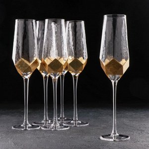 Набор бокалов стеклянных для шампанского Magistro «Дарио», 180 мл, 7x27,5 см, 6 шт, цвет золотой