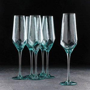 Набор бокалов стеклянных для шампанского Magistro «Дарио», 180 мл, 7?20 см, 6 шт, цвет изумрудный