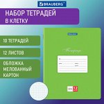 Тетради 12 л. КОМПЛЕКТ 10 шт. BRAUBERG КЛАССИКА, клетка, обложка картон, ЗЕЛЕНАЯ, 106650