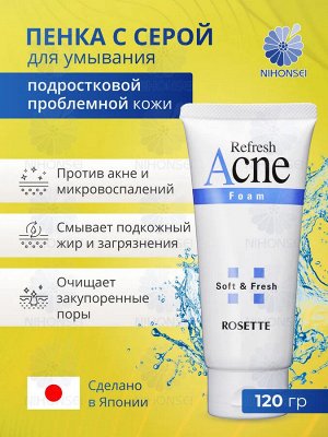 ROSETTE/ "Acne Foam" Пенка для умывания для проблемной подростковой кожи с серой, 120 гр. 1/48