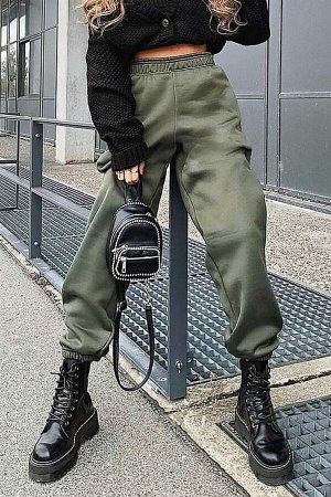 Женский спортивный костюм оверсайз цвета хаки эластичный MG324