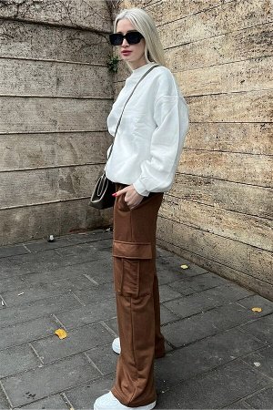 Женские коричневые широкие спортивные штаны карго с карманами Mg1615 MG1615