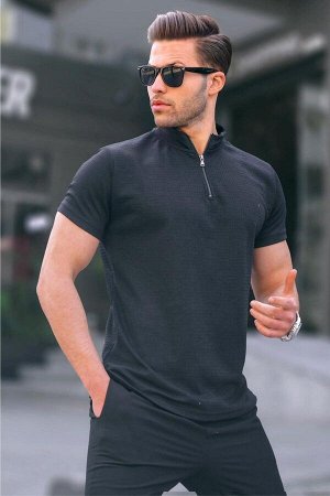 Черная мужская футболка с воротником-молнией 6120