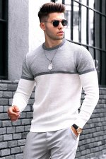 Мужской белый блочный свитер 4734