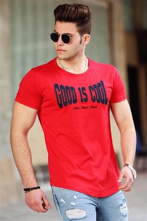 Красная мужская футболка с принтом 4462