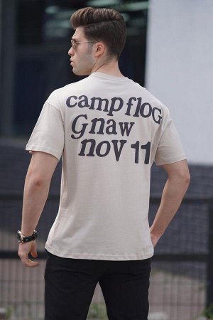 Мужская бежевая футболка с принтом 5263