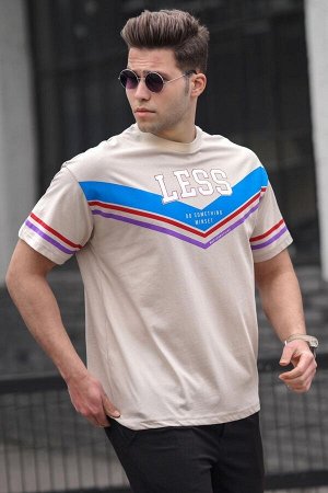 Мужская бежевая футболка с круглым вырезом 5211