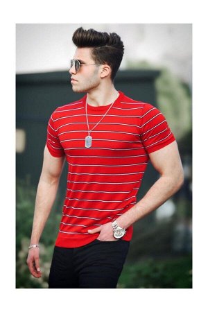 Мужская трикотажная футболка в красную полоску 4600