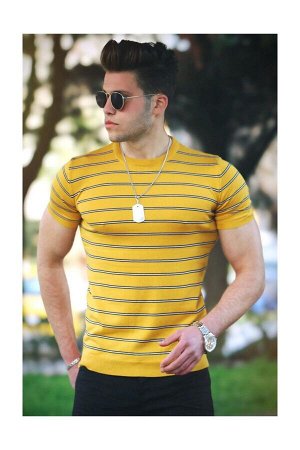 Мужская полосатая желтая трикотажная футболка 4600