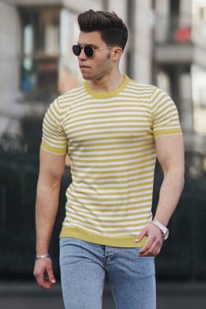 Желтая мужская трикотажная футболка с круглым вырезом 4602