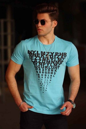 Бирюзовая мужская футболка с принтом 4471