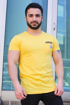 Мужская желтая футболка с принтом - 3025