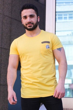 Мужская желтая футболка с принтом - 3025