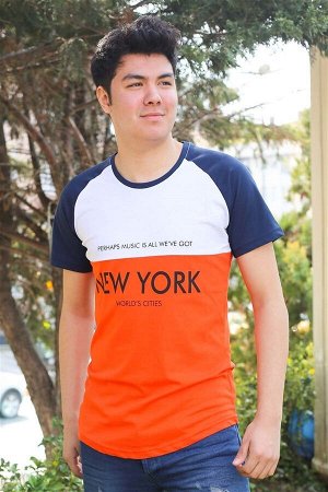 Мужская футболка с оранжевым принтом - 3045