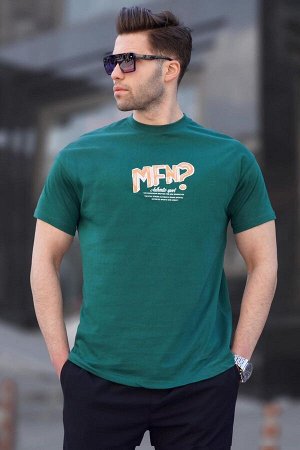 Темно-зеленая мужская футболка с принтом 6124