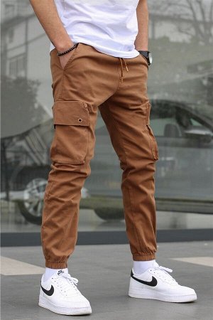Мужские светло-коричневые брюки-карго с карманами 5647