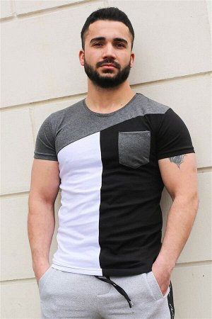 Черная футболка с круглым вырезом и карманом 3015