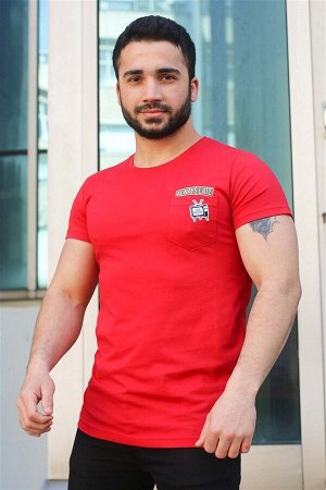 Мужская красная футболка с принтом - 3025