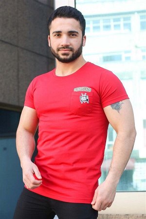 Мужская красная футболка с принтом - 3025