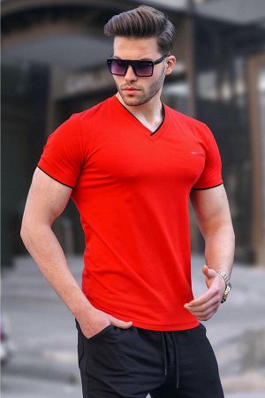 Базовая красная мужская футболка с V-образным вырезом 4598