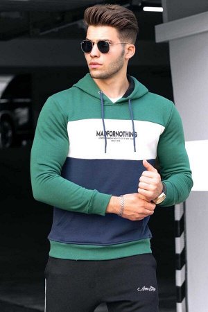 Мужская зеленая толстовка с капюшоном в стиле колор-блок 4699