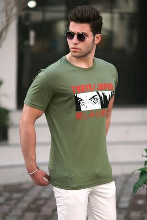 Мужская футболка цвета хаки с принтом 5224