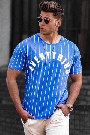Мужская темно-синяя полосатая футболка с принтом 3007