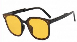 Складывающиеся солнцезащитные очки унисекс с желтыми линзами, квадратные, черная оправа + чехол