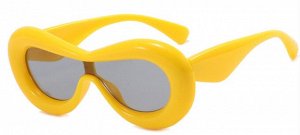 Модные солнцезащитные очки унисекс, в широкой пластиковой оправе желтого цвета + чехол
